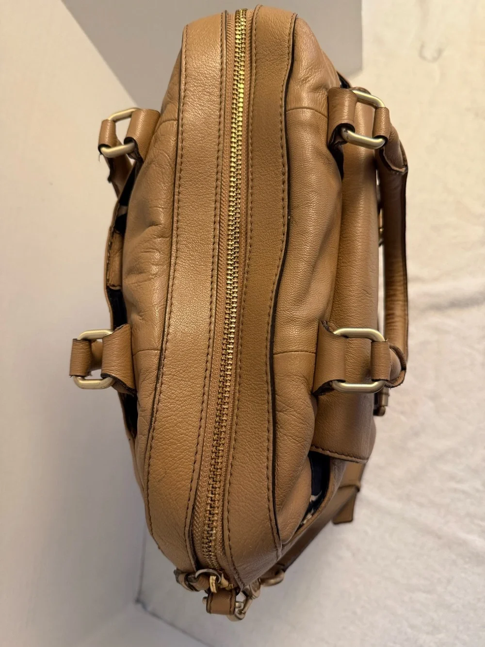 Boden Tan Leather Crossbody Satchel Bag – Soft Pebbled Leather